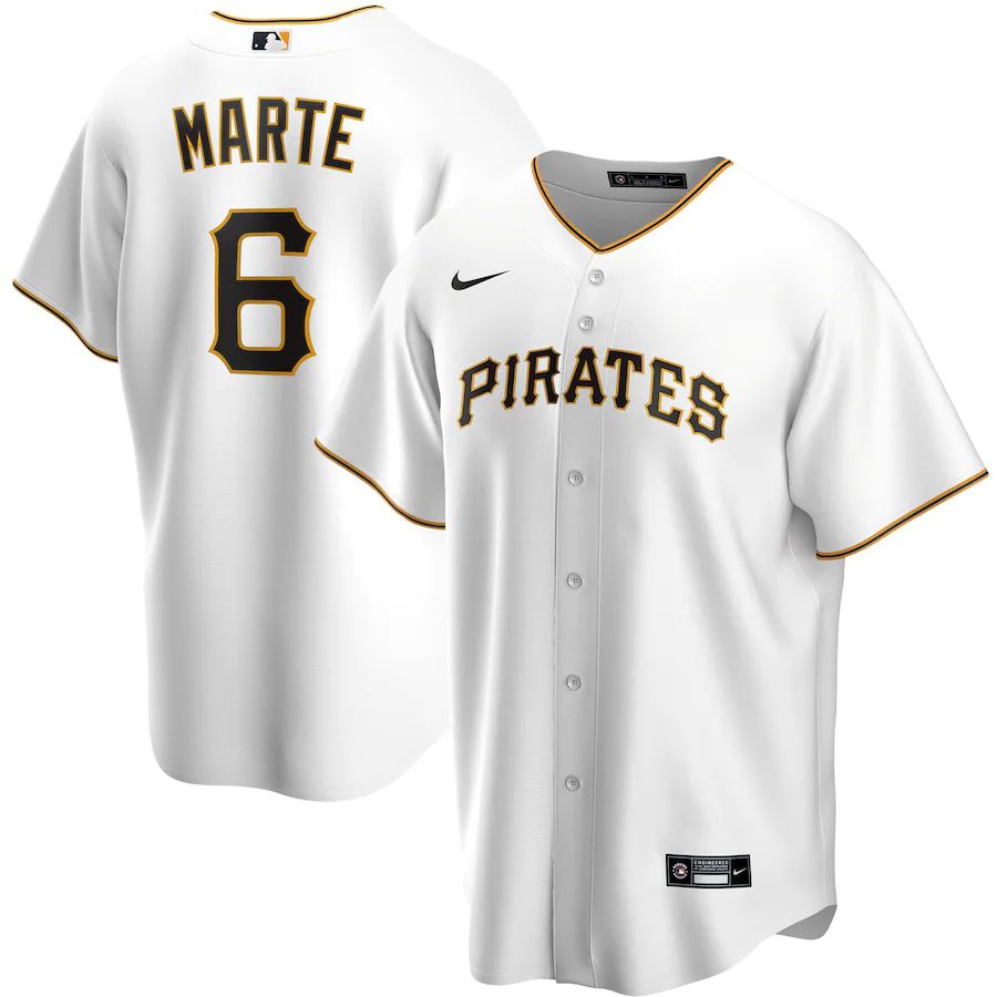 Cheap Mens Pittsburgh Pirates 6 Starling Marte Nike White Replica Player Name MLB Jerseys